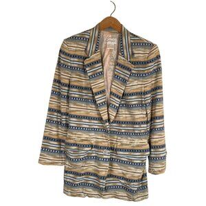 VTG 90s Counterpoint Women Size S Tan Lined Long Aztec Woven Blazer Shoulder Pad